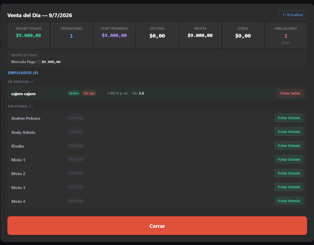 Vinson POS — venta del día y empleados